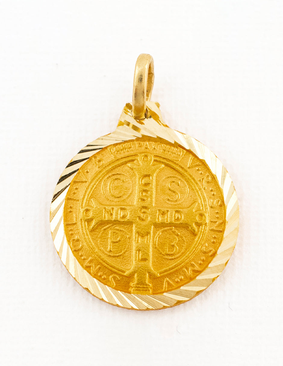Medalla Doble Vista San Benito en Oro 14k