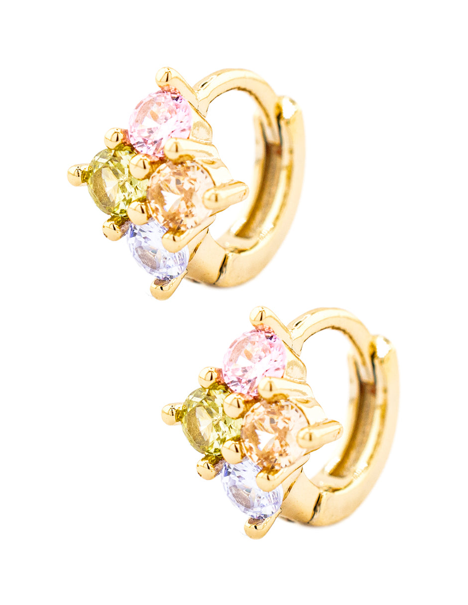 Huggie Rombo con Zirconias Multicolor Baño de Oro