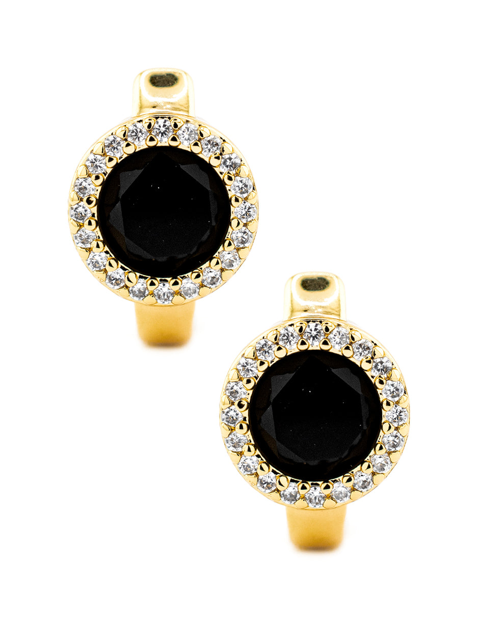 Huggie Zirconia Negra en Circulo Baño de Oro