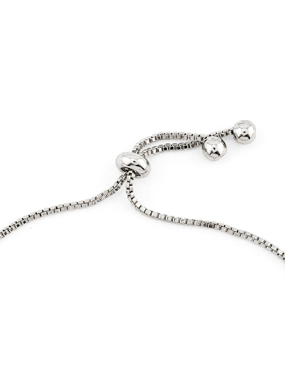 Pulsera Ajustable con Zirconias Cuadradas en Baño de Rodio