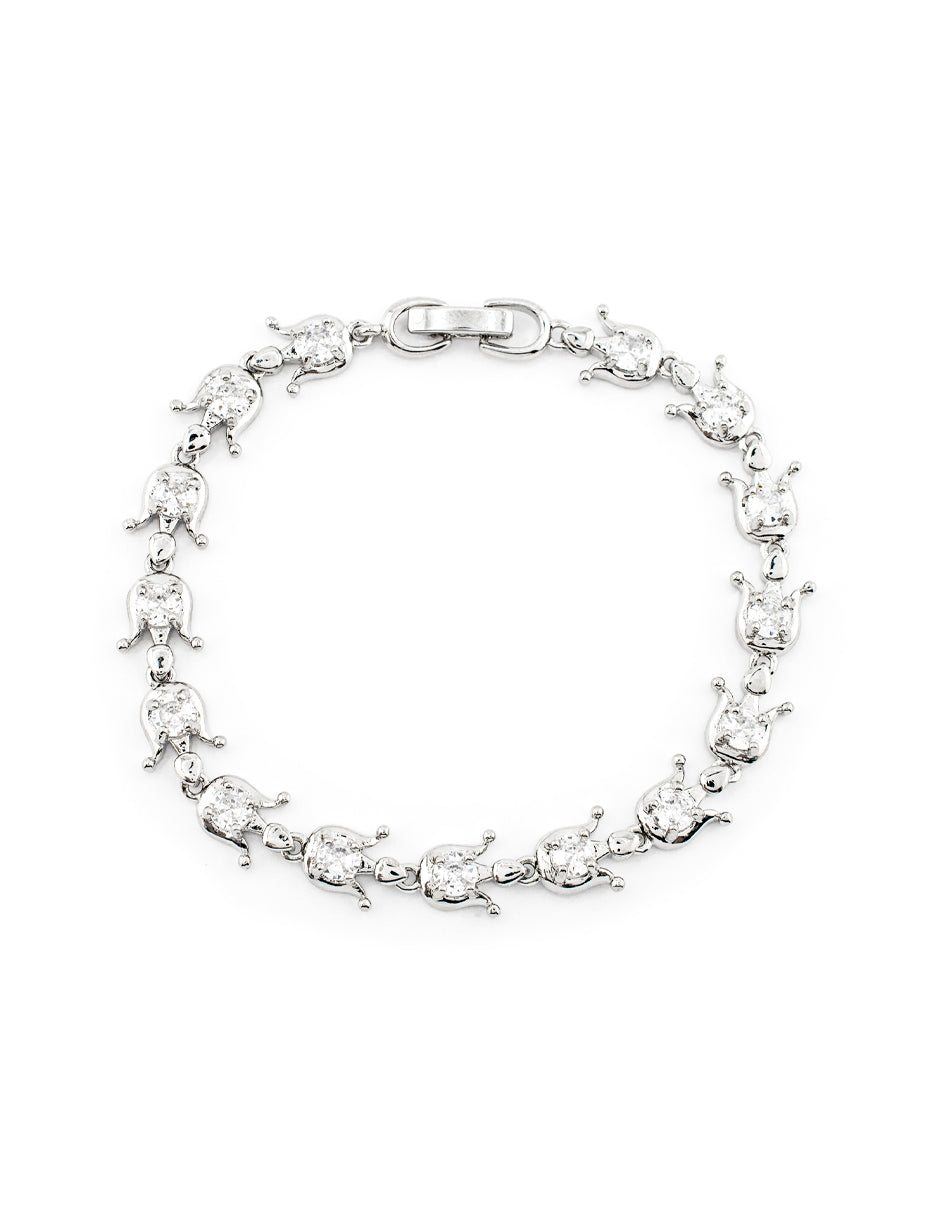 Pulsera Tulipanes con Zirconias Circulares en Baño de Rodio