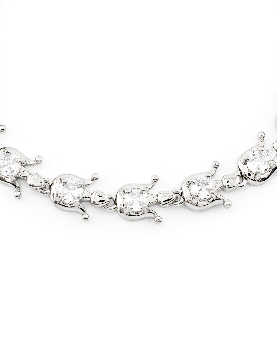 Pulsera Tulipanes con Zirconias Circulares en Baño de Rodio