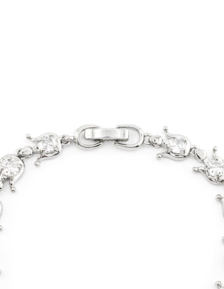 Pulsera Tulipanes con Zirconias Circulares en Baño de Rodio