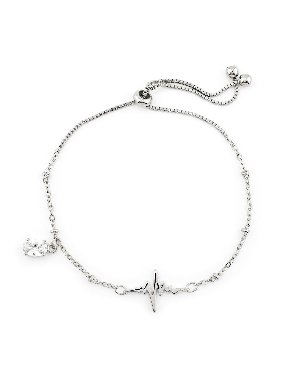 Pulsera Ajustable Heartbeat con Zirconia Oval en Baño de Rodio