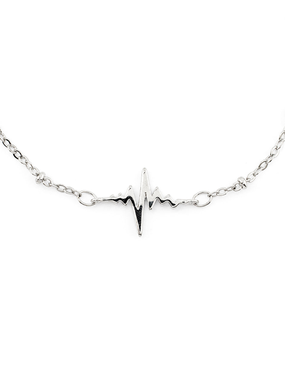 Pulsera Ajustable Heartbeat con Zirconia Oval en Baño de Rodio