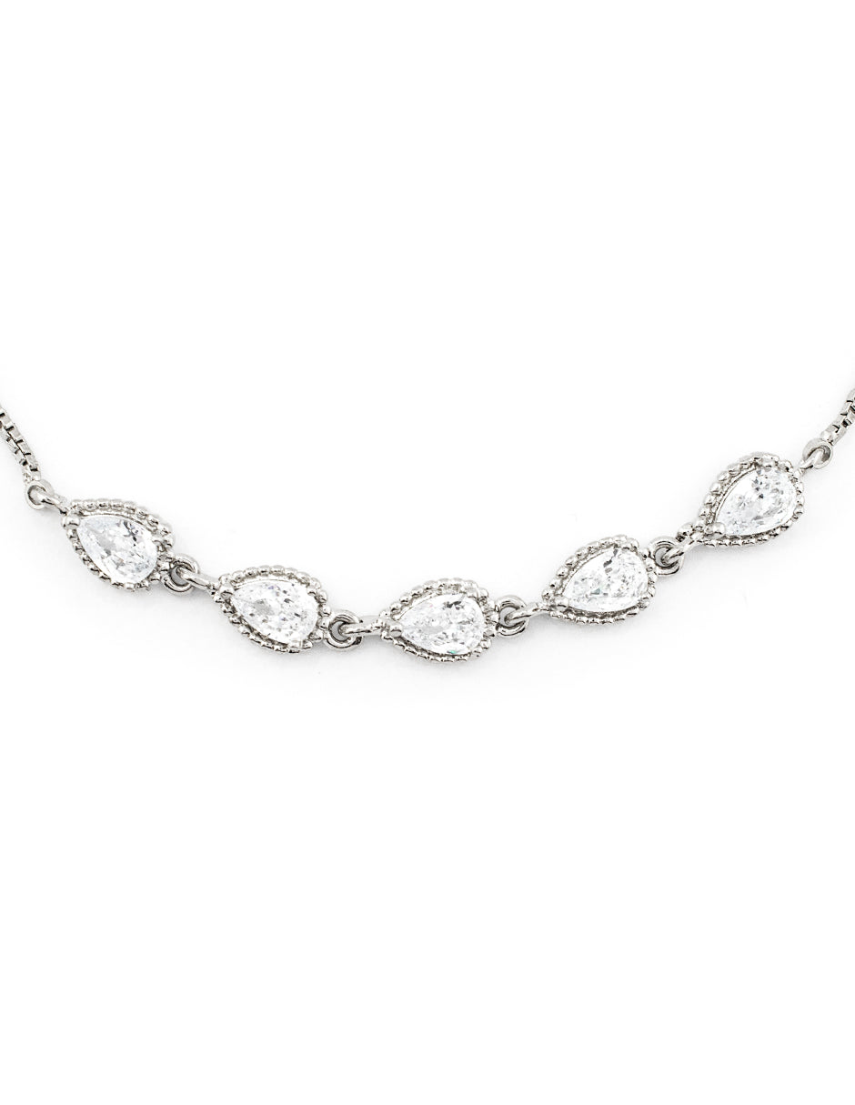 Pulsera Ajustable de Gotas Zirconias en Chapà de Rodio