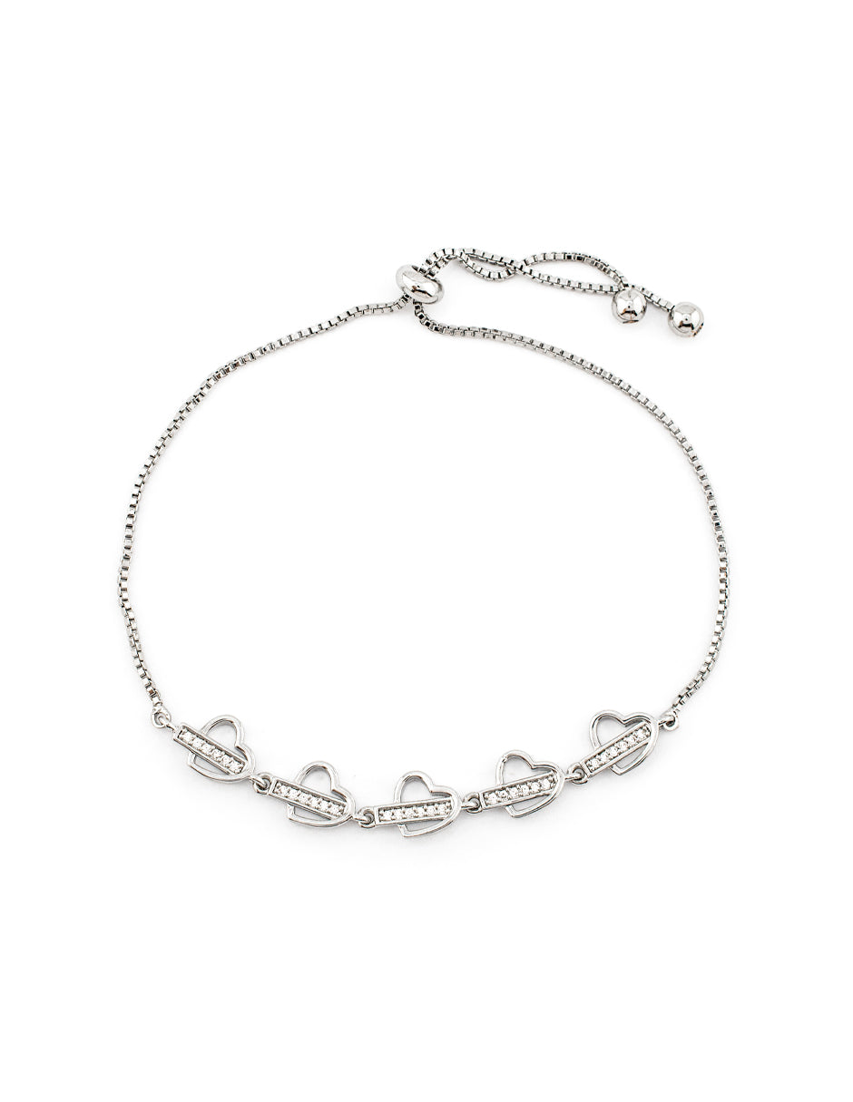 Pulsera Ajustable Corazones con Zirconias Baño de Rodio