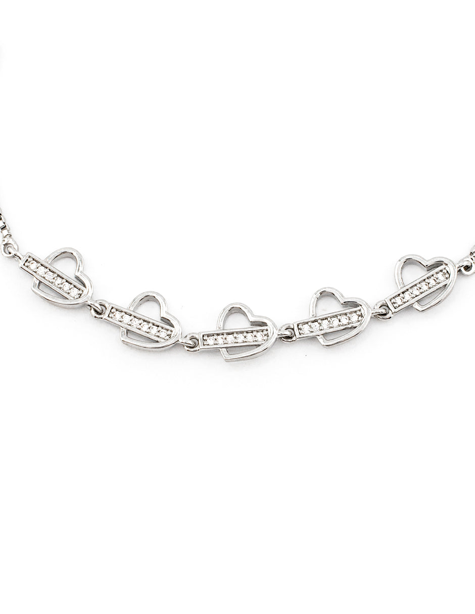 Pulsera Ajustable Corazones con Zirconias Baño de Rodio