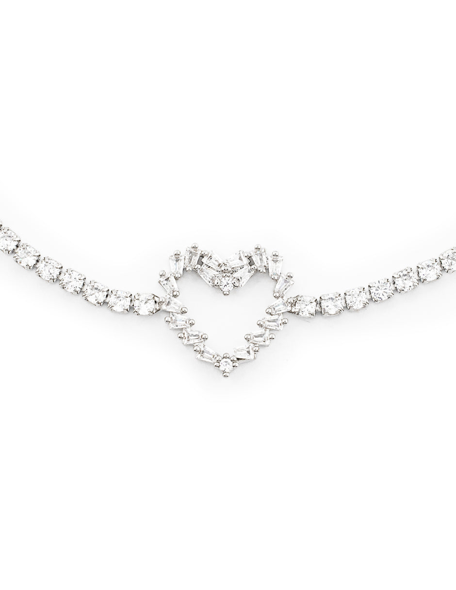 Pulsera Ajustable Corazón con Zirconias Baño de Rodio