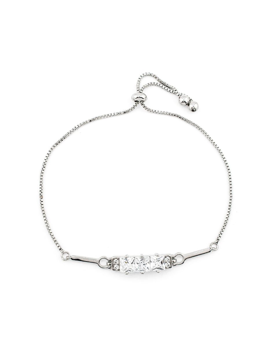 Pulsera Ajustable Zirconias Cuadradas Baño de Rodio