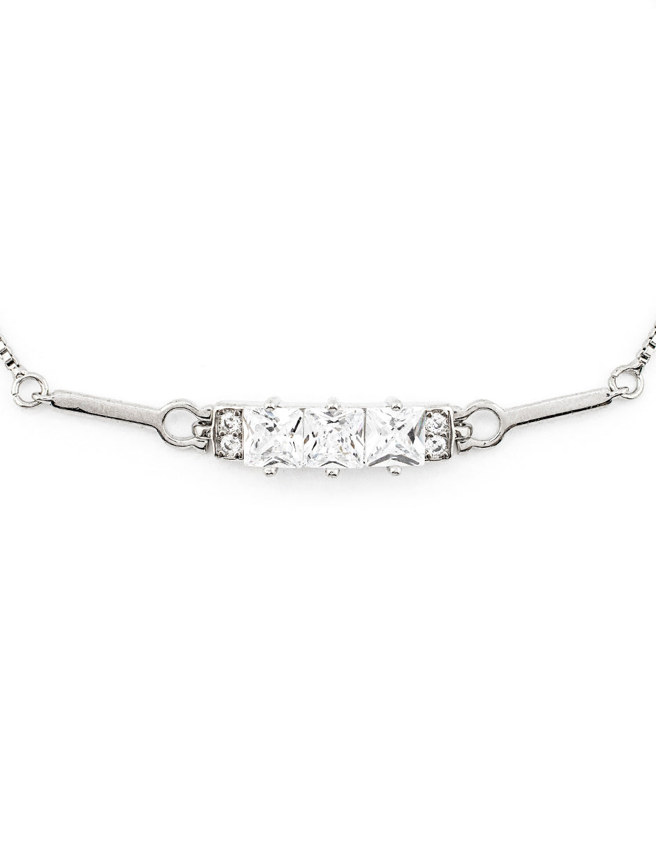 Pulsera Ajustable Zirconias Cuadradas Baño de Rodio