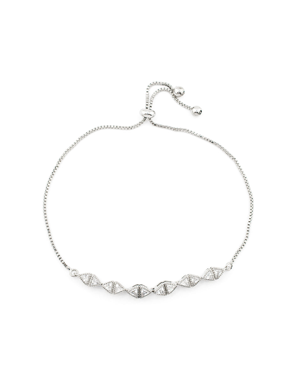 Pulsera Ajustable Con Zirconias Triangulares Baño de Rodio