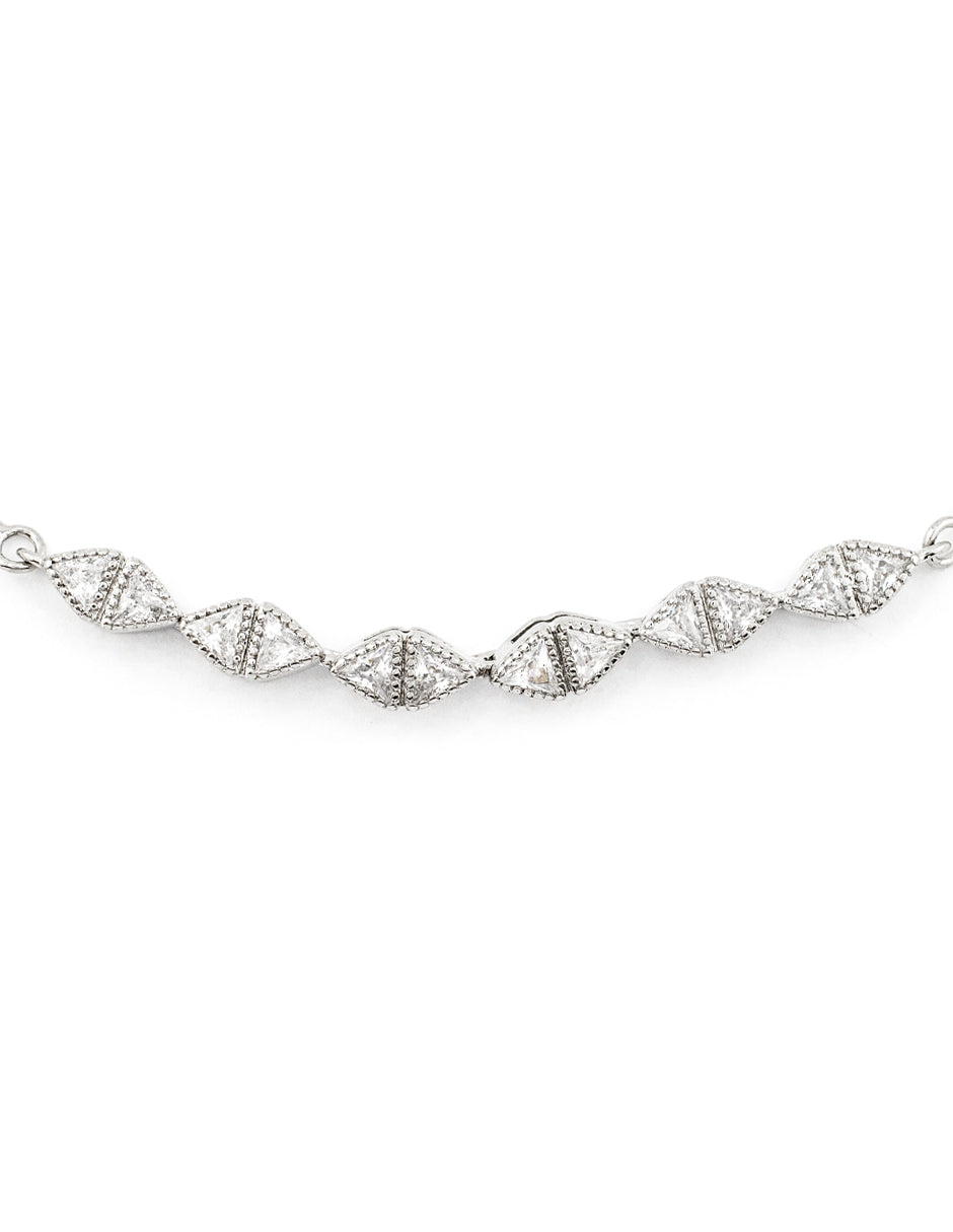 Pulsera Ajustable Con Zirconias Triangulares Baño de Rodio