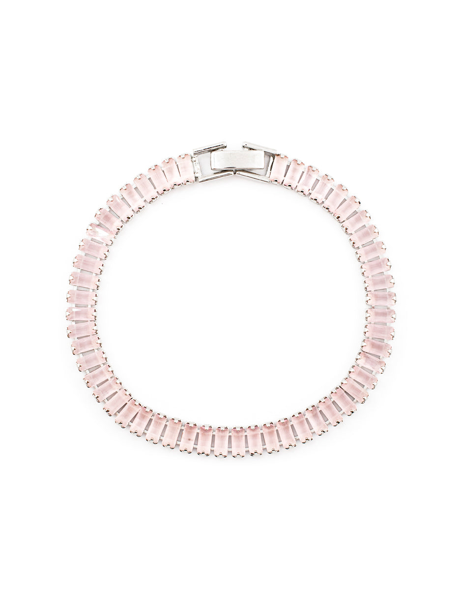Pulsera De Tenis Zirconia Corte Baguette Rosa Baño de Rodio