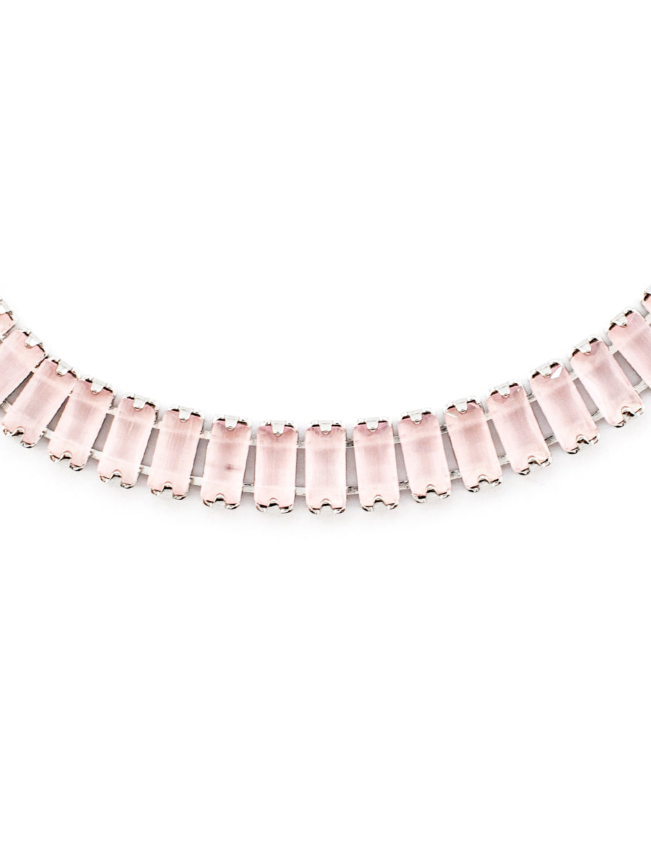 Pulsera De Tenis Zirconia Corte Baguette Rosa Baño de Rodio