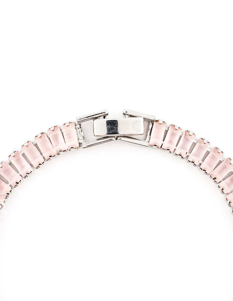 Pulsera De Tenis Zirconia Corte Baguette Rosa Baño de Rodio