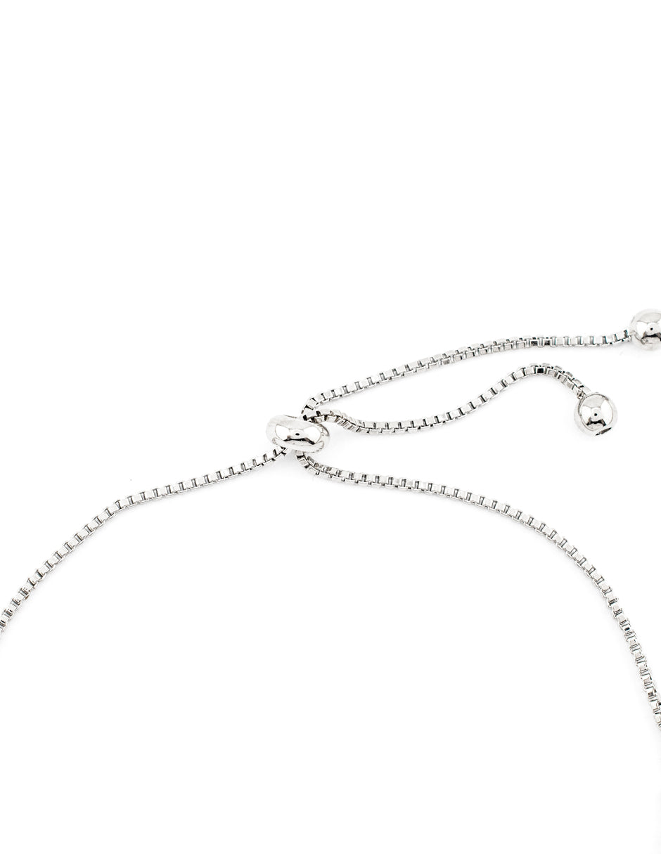 Pulsera Ajustable con Eslabones y Dije de Zirconia Baño de Rodio