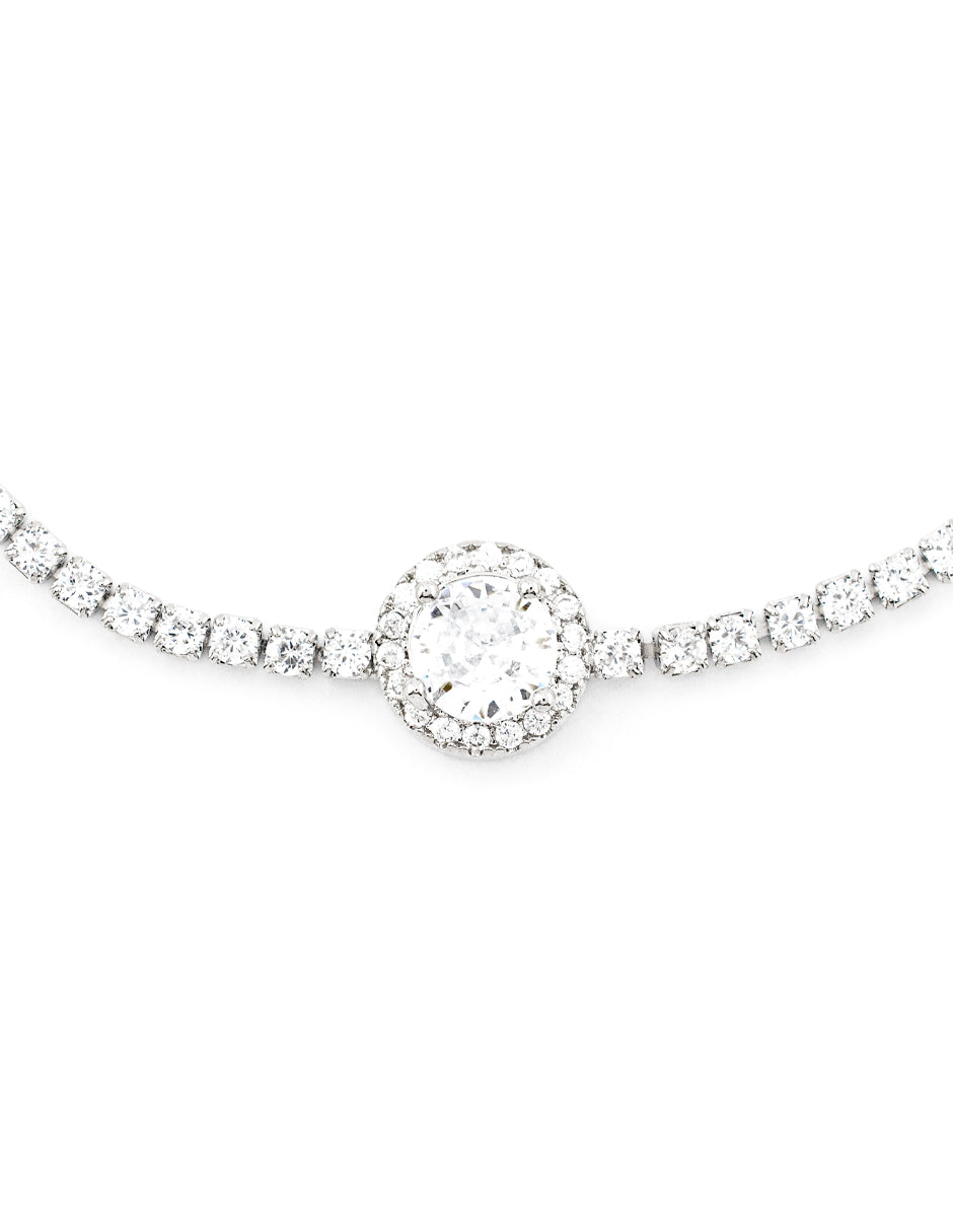 Pulsera Ajustable Zirconias Circulares Baño de Rodio