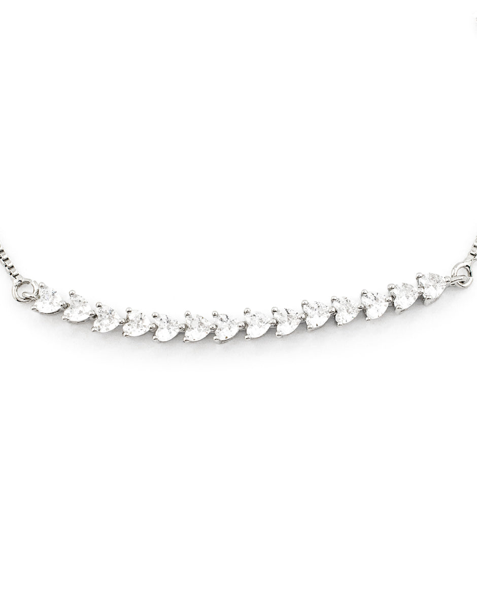 Pulsera Ajustable con Zirconias en Corazón Baño de Rodio