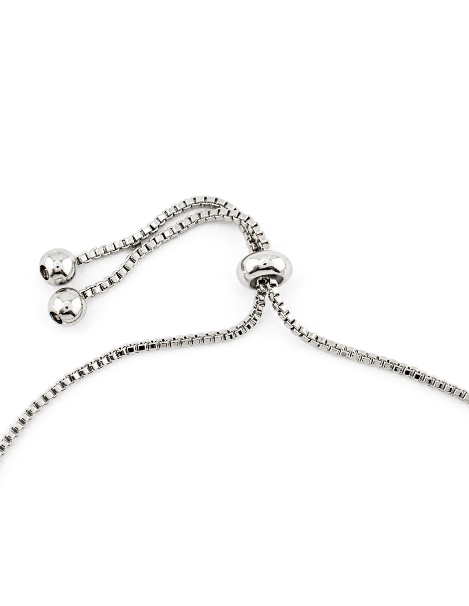 Pulsera Ajustable con Zirconias en Corazón Baño de Rodio