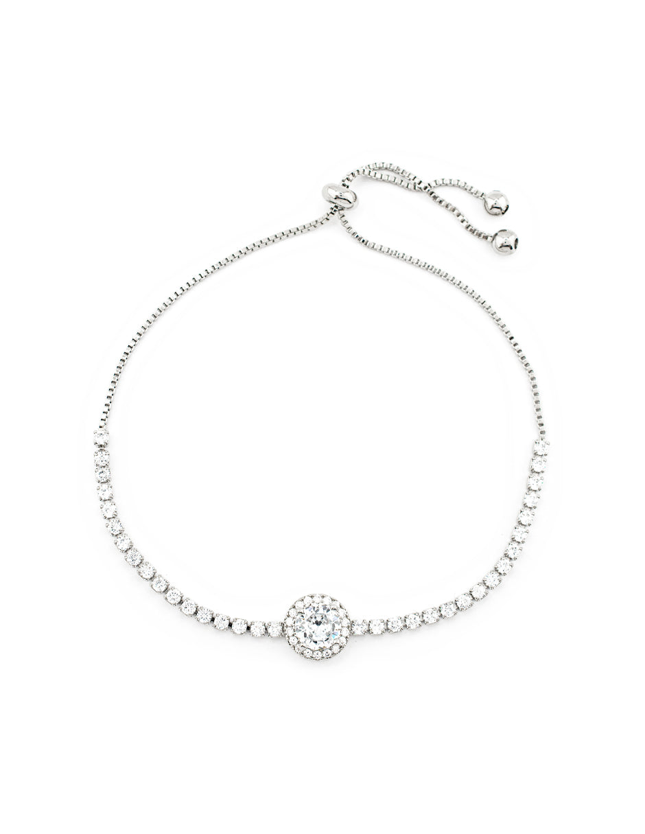 Pulsera Ajustable con Zirconias Circulares Baño de Rodio