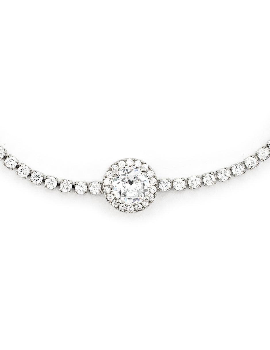 Pulsera Ajustable con Zirconias Circulares Baño de Rodio
