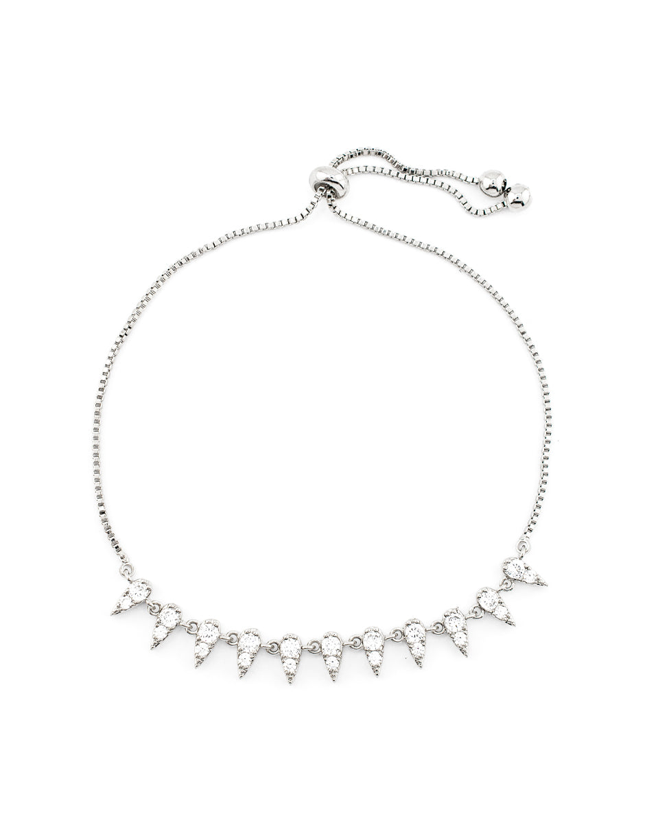 Pulsera Ajustables Espinas con Zirconias Circulares Baño de Rodio