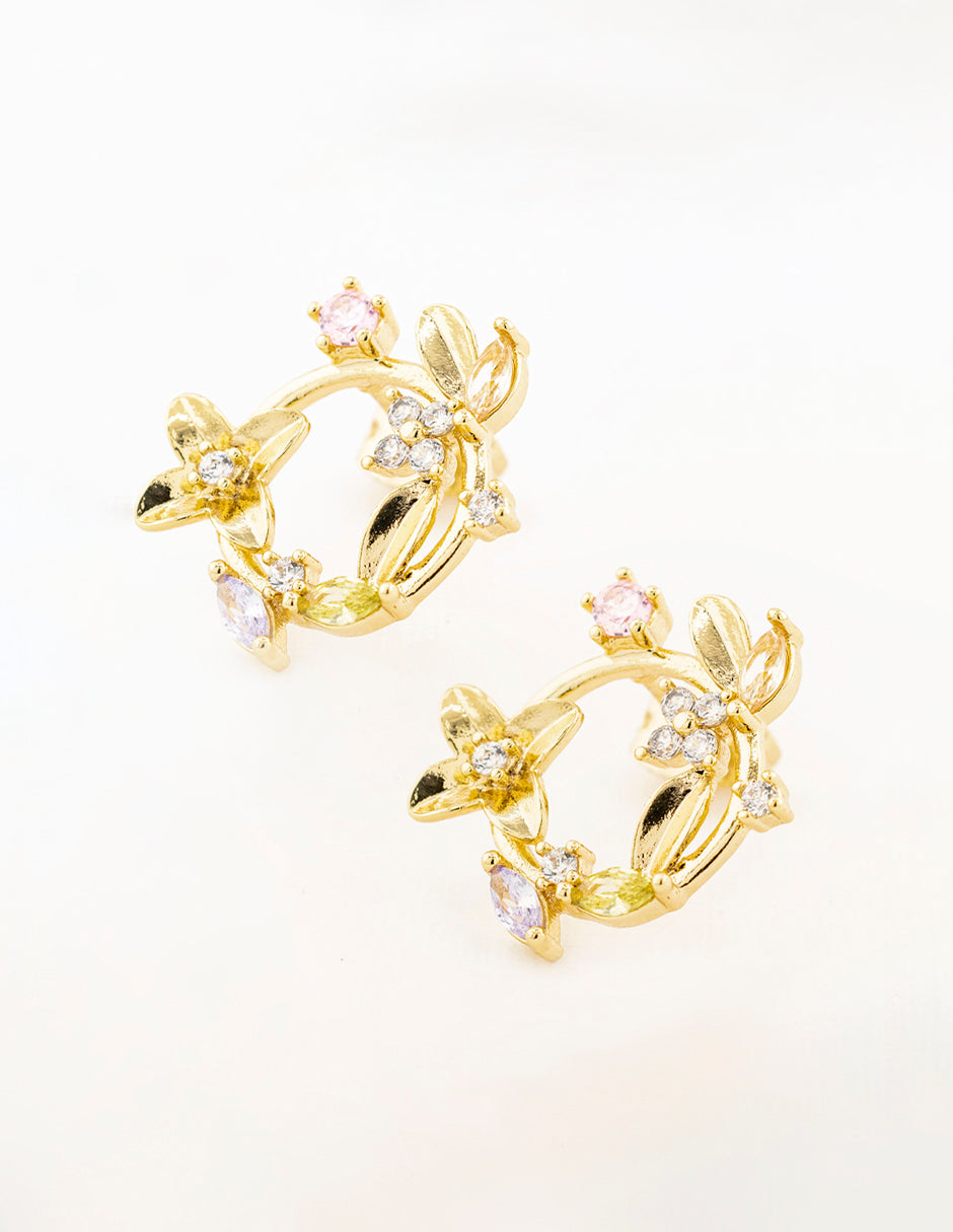 Set Corona de Flores Zirconia en Baño de Oro