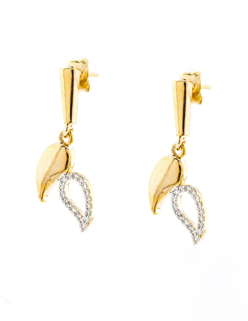 Set Hojas Bitono Zirconia en Baño de Oro