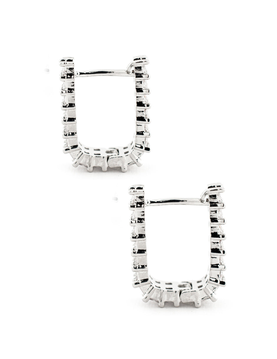 Huggie Doble Línea Zirconia en Baño de Rodio