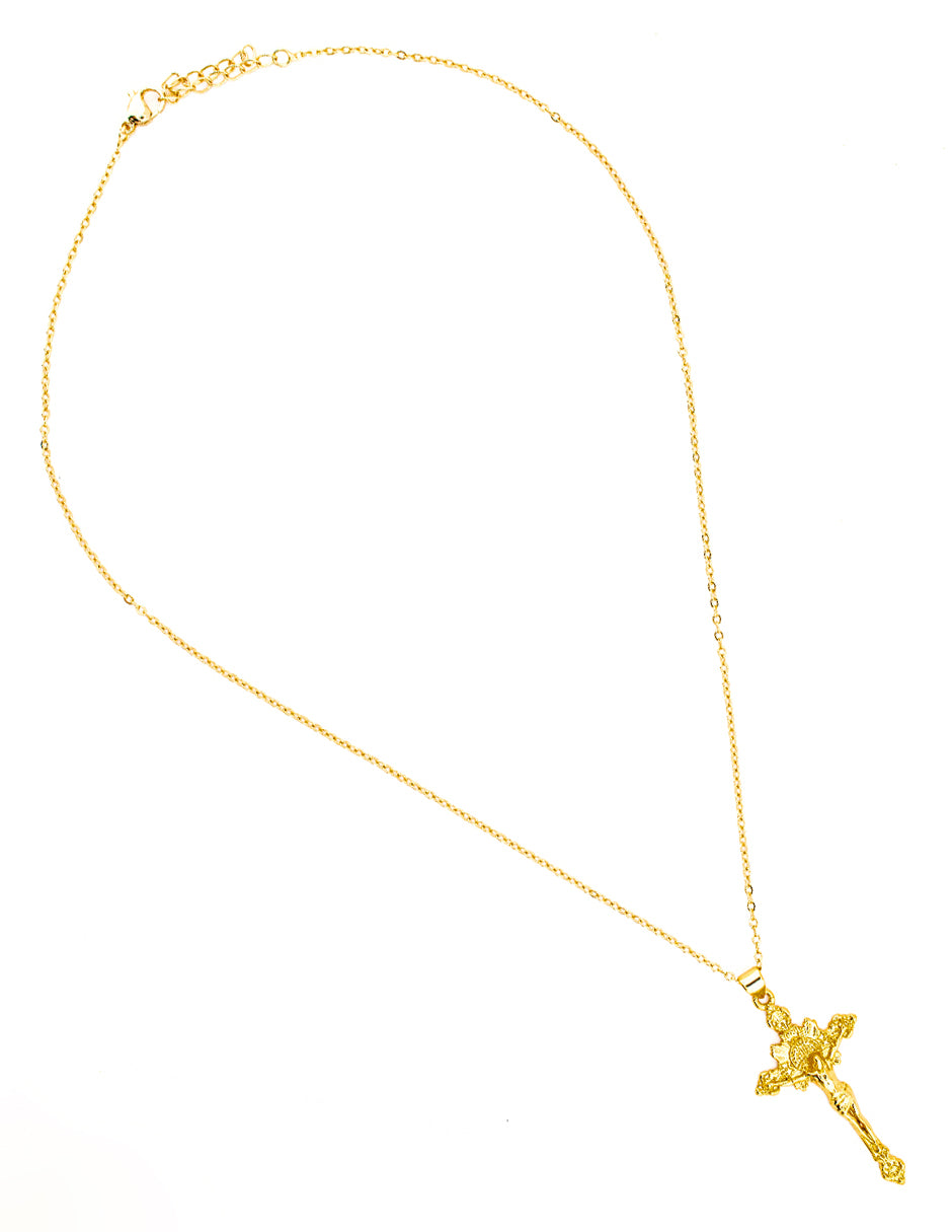 Cadena Dije Crucifijo Grabado Baño de Oro