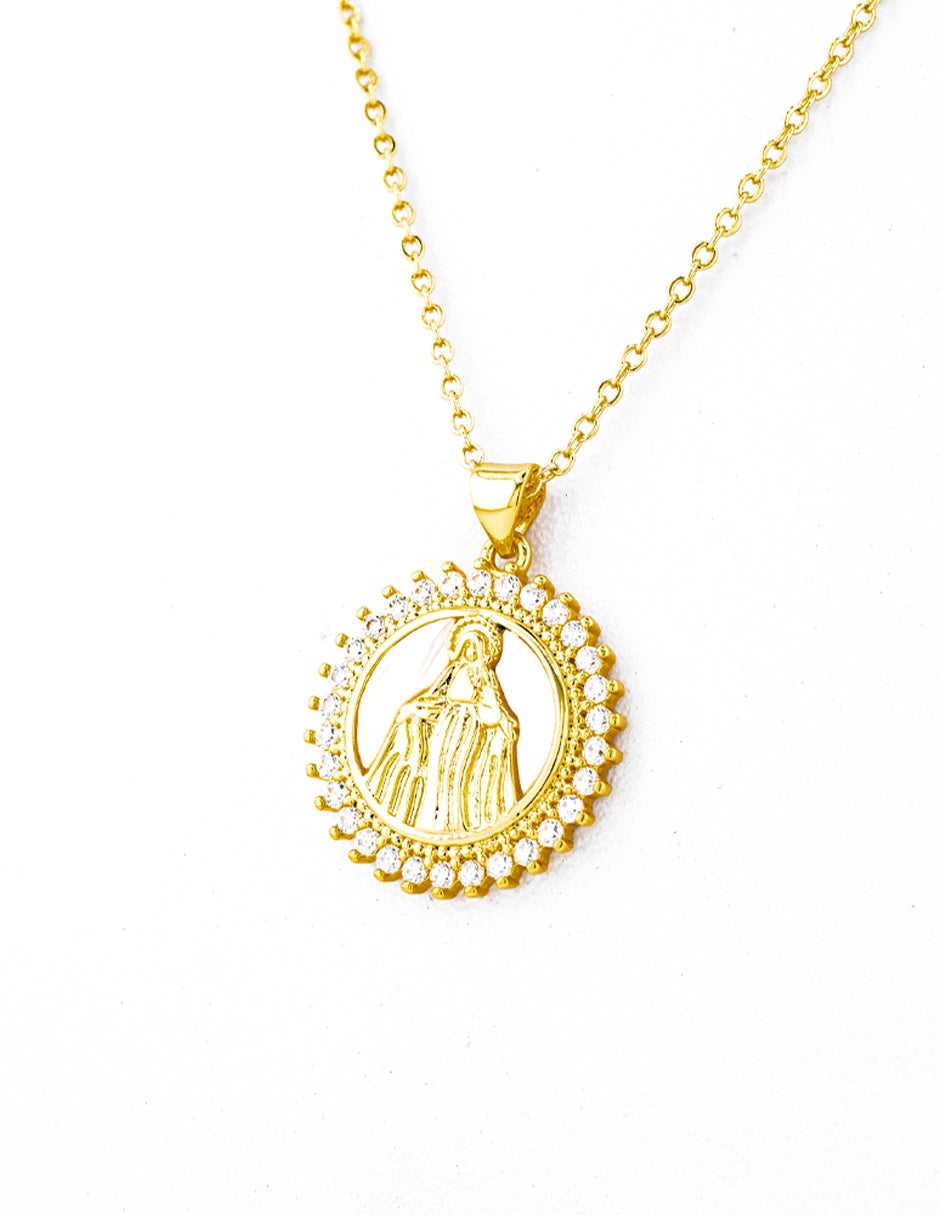 Medalla Virgen Milagrosa Baño de Oro con Zirconia