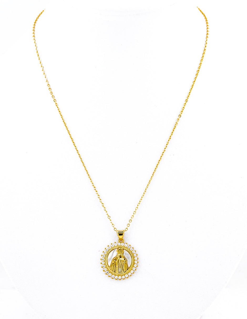 Medalla Virgen Milagrosa Baño de Oro con Zirconia
