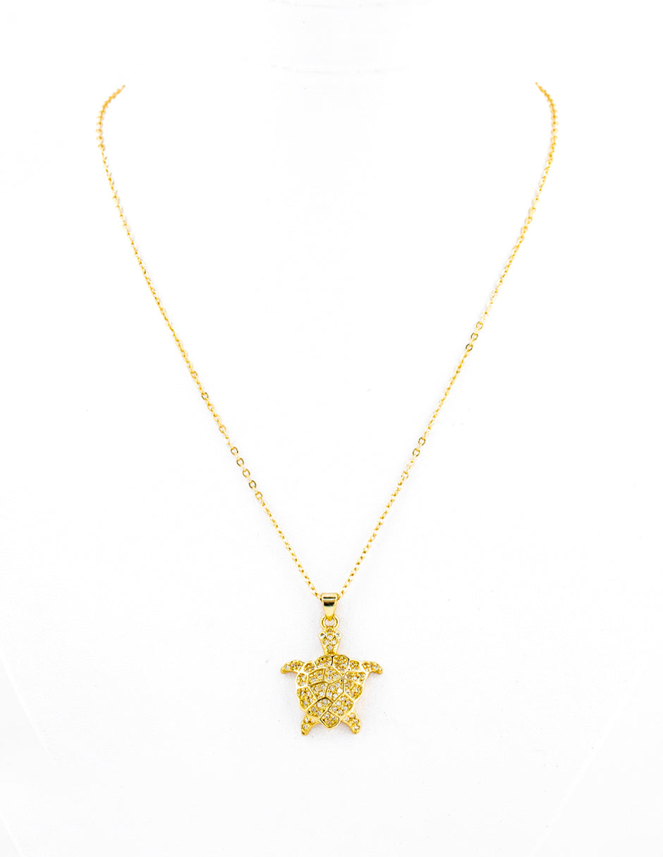 Dije Tortuga con Zirconias en Baño de Oro