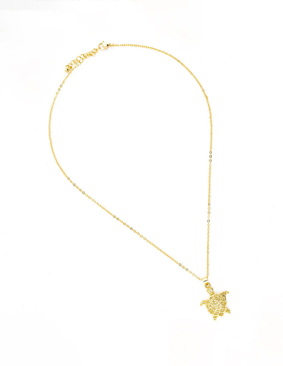 Dije Tortuga con Zirconias en Baño de Oro