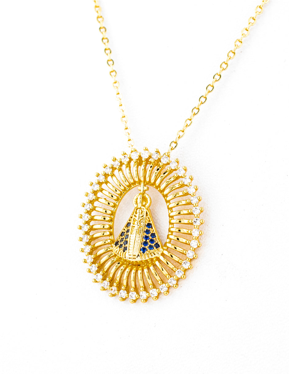 Medalla Virgen Cihualpilli Baño de Oro con Zirconia