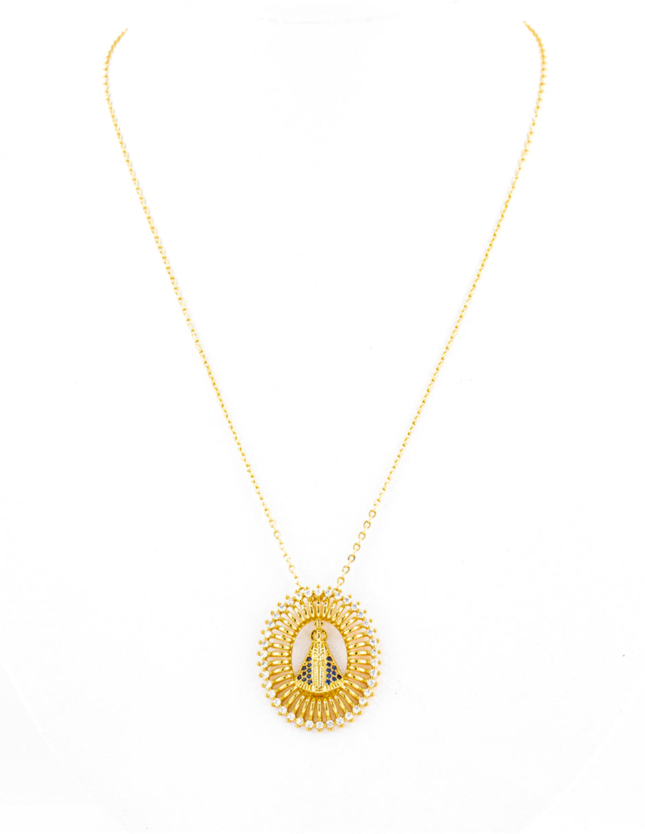 Medalla Virgen Cihualpilli Baño de Oro con Zirconia