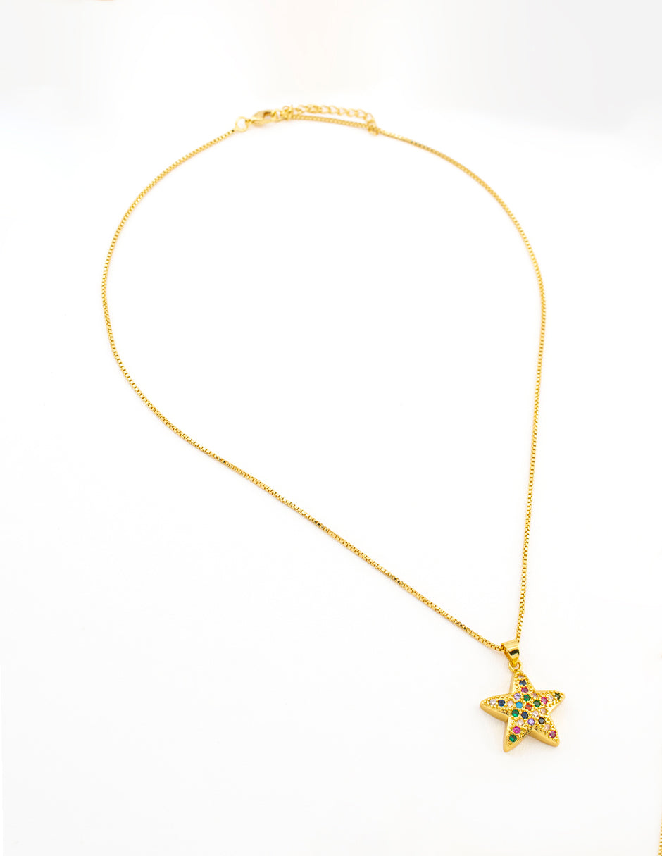 Dije Estrella Multicolor en Baño de Oro