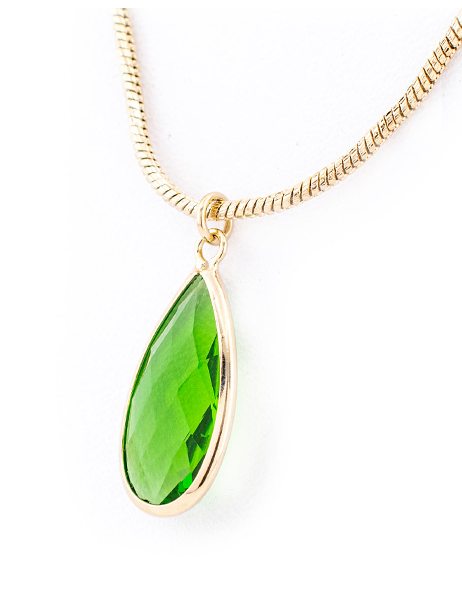 Collar Doble con Dije de Gota Ziconia Verde en Baño de Oro