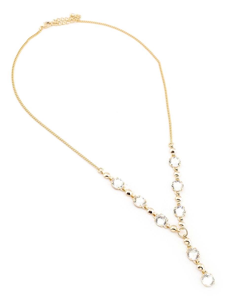 Collar Zirconias Terminación V en Baño de Oro