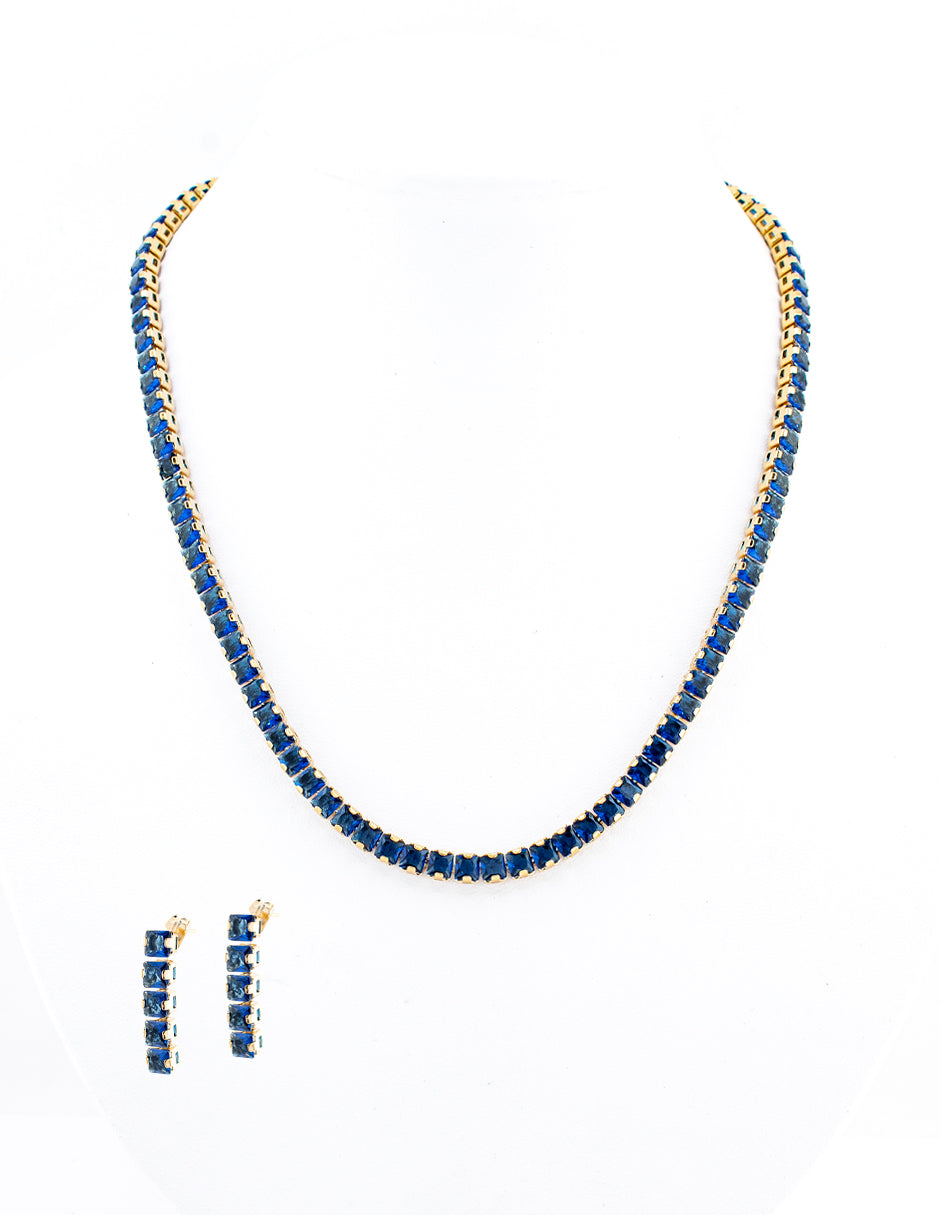 Set Zirconia Corte Cuadrado en Baño de Oro
