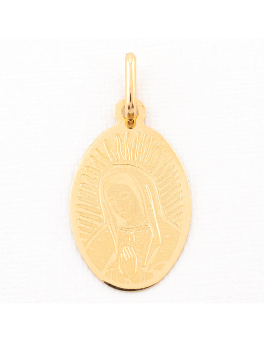 Medalla Ovalada Grabada Busto Virgen de Guadalupe en Oro 10k