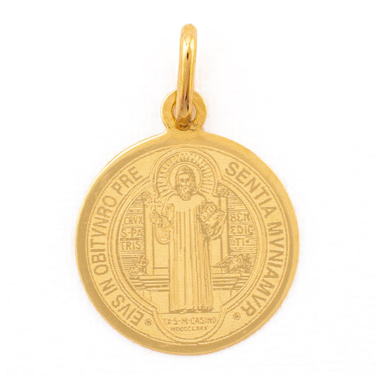 Medalla Grabada San Benito en Oro 10k