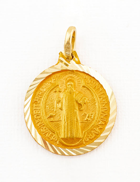 Medalla Doble Vista San Benito en Oro 14k