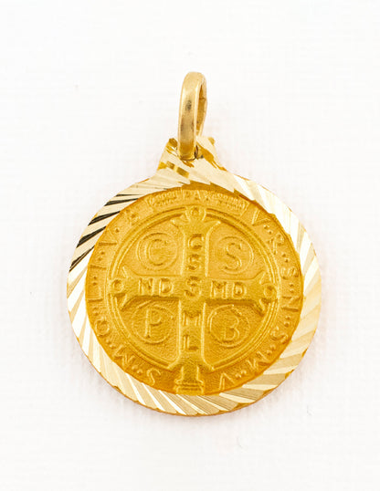 Medalla Doble Vista San Benito en Oro 14k