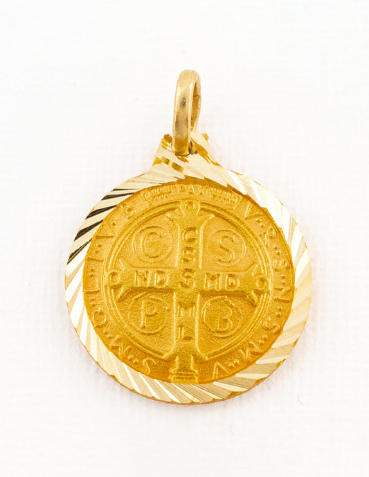 Medalla Doble Vista San Benito en Oro 14k