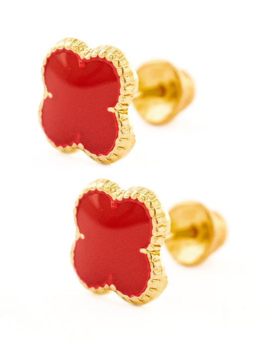 Broquel de Oro 14k Trébol Rojo