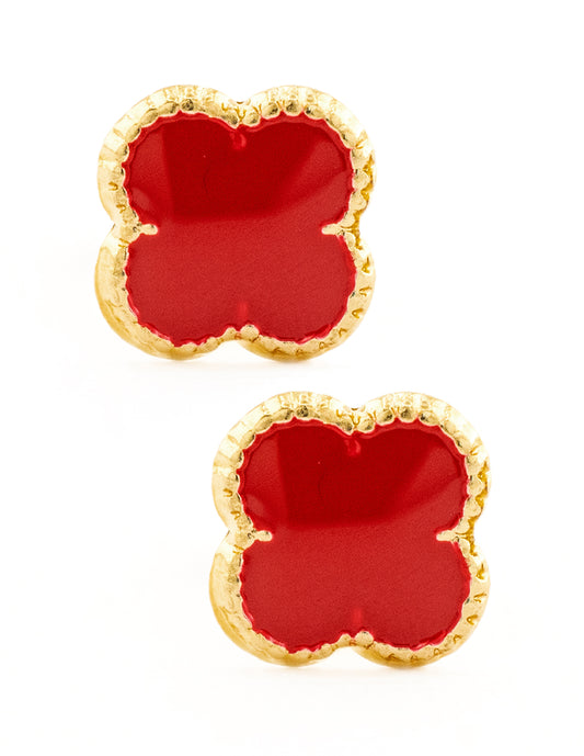 Broquel de Oro 14k Trébol Rojo