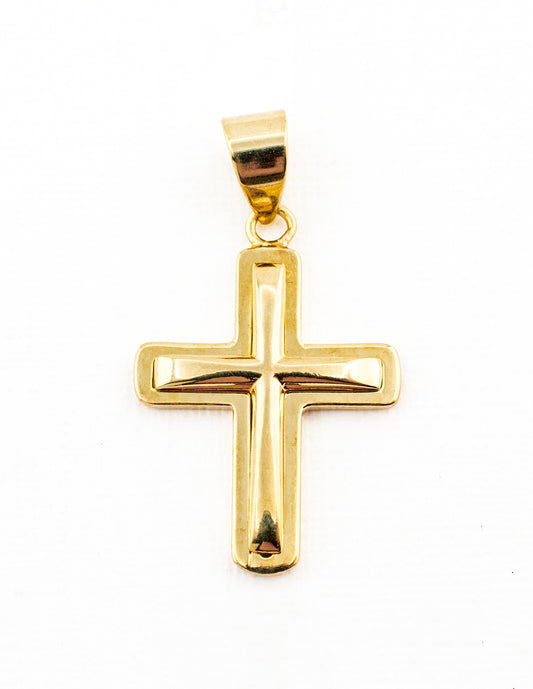 Dije Cruz Relieve en Oro 14k