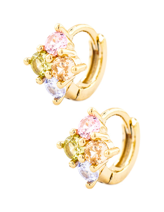 Huggie Rombo con Zirconias Multicolor Baño de Oro
